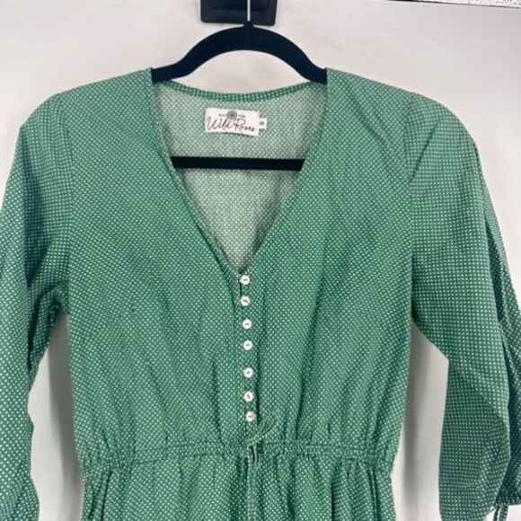 All the Wild Roses Women's Polka Dot Boho Tiered Breezy‎ Midi Dress Green Size 8 - Picture 5 of 15